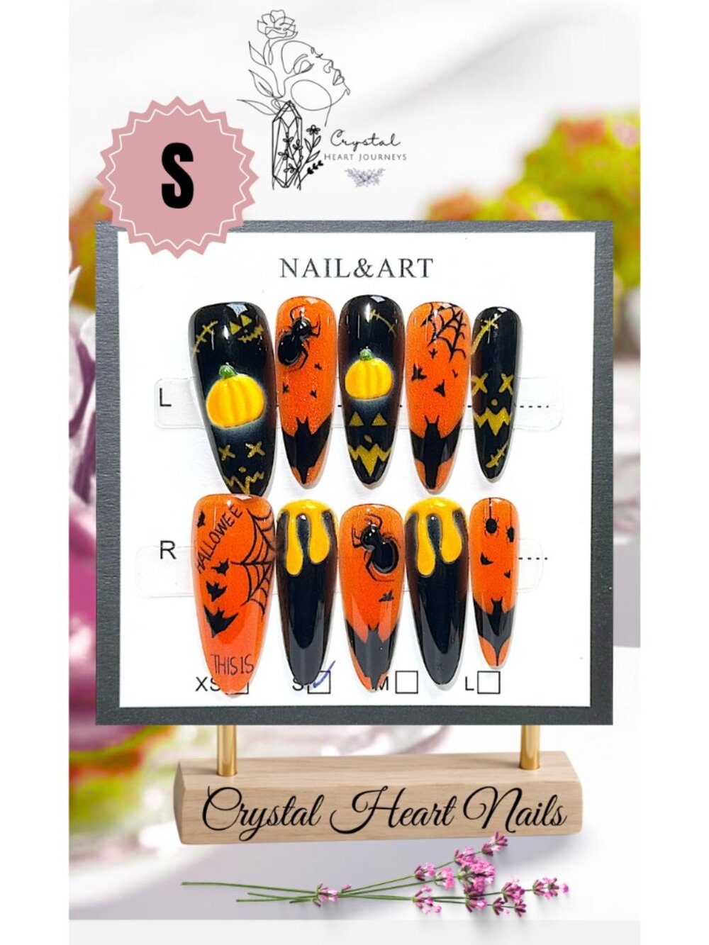 Halloween Pumpkin Press-On Nails | Black Cats, Spiders & Spooky Nail Art